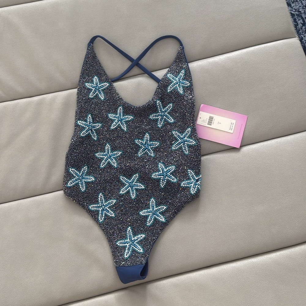 Oceanus Embroidered Starfish One-Piece Swimsuit SMALL NWT $265
